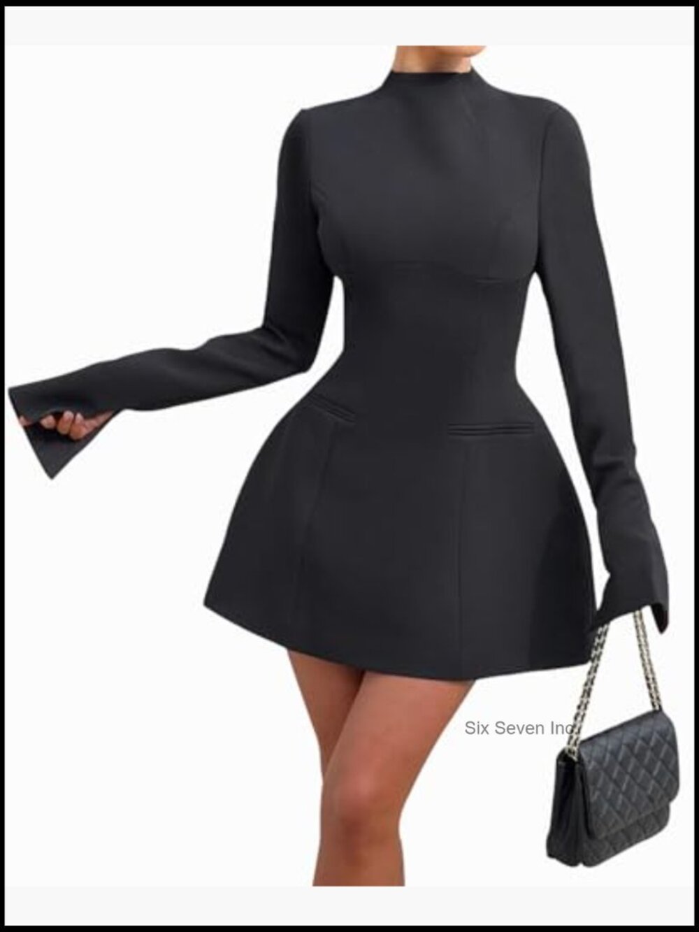 Long Sleeve Mock Neck Bodycon A-line Backless Mini Dress Party - Picture 4 of 6